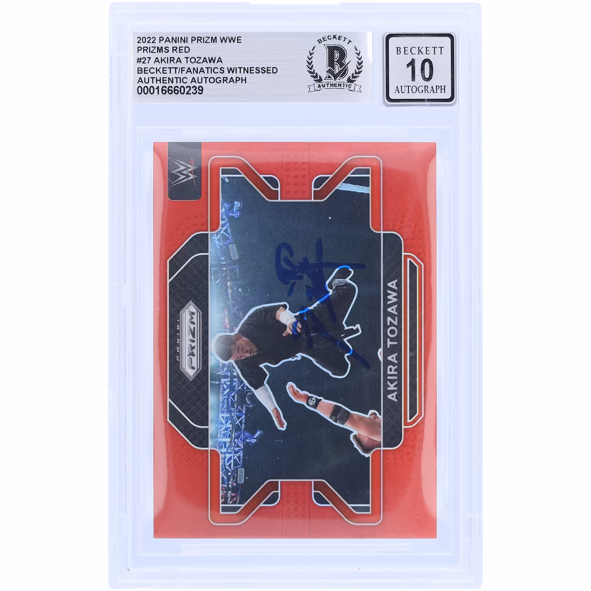 Akira Tozawa WWE Autographed 2022 Panini Prizm Red Prizm #27 Beckett Fanatics Witnessed Authenticated 10 Card 7 Akira Tozawa WWE Autographed 2022 Panini Prizm Red Prizm #27 Beckett Fanatics Witnessed Authenticated 10 Card
