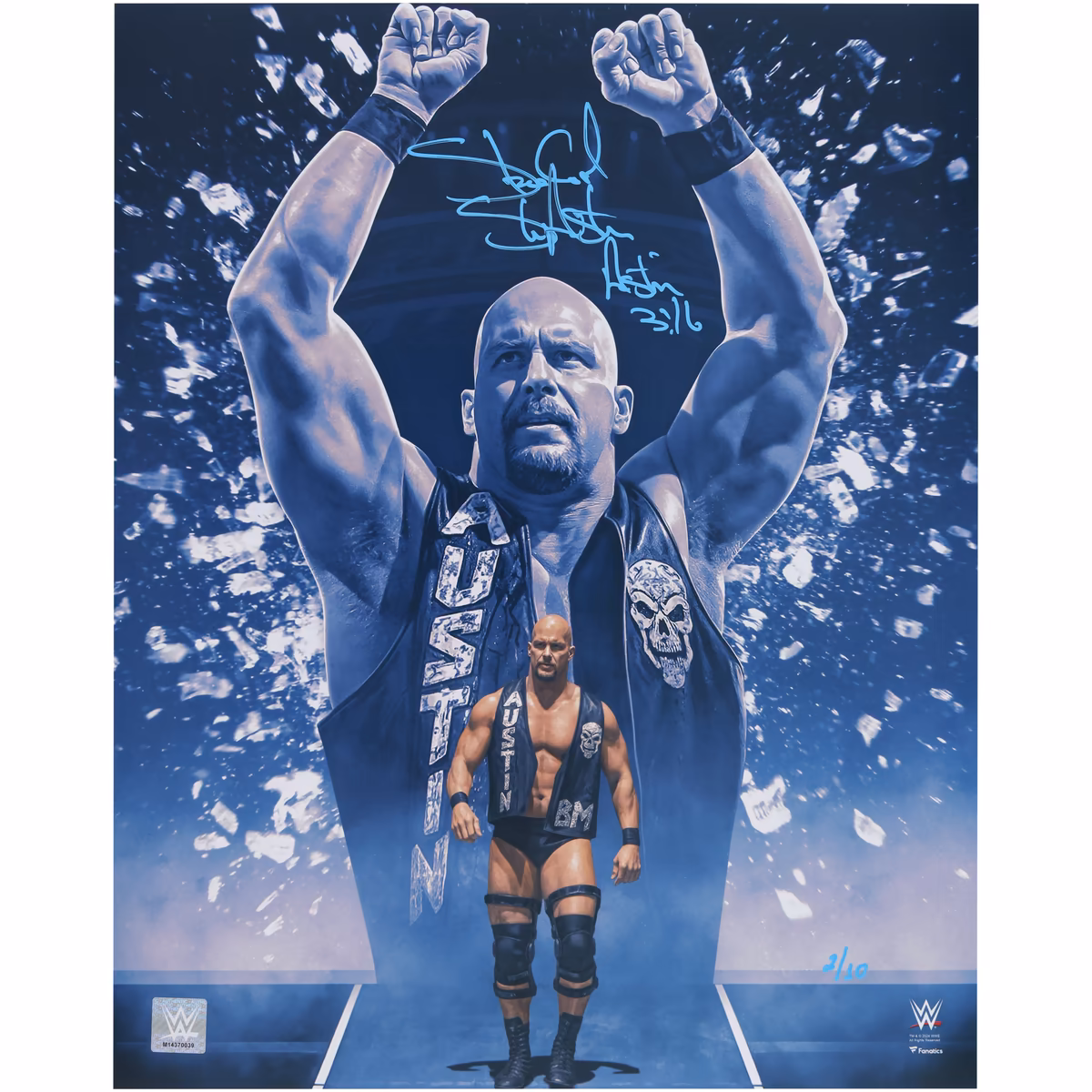 "Stone Cold" Steve Austin WWE Autographed 16" x 20" Photo Print with "Austin 3:16" Inscription - Art by Brian Konnick - Limited Edition of 10