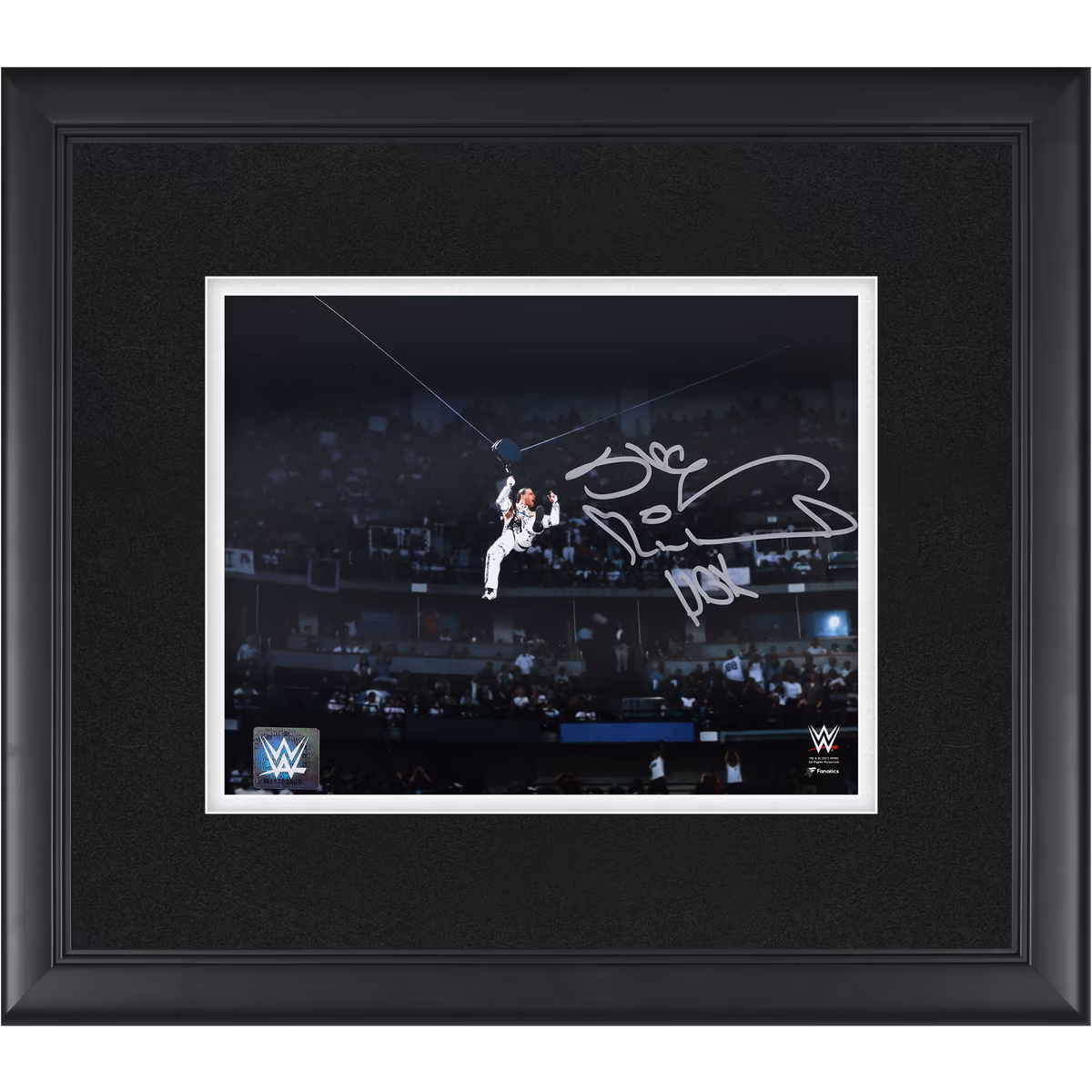 Shawn Michaels WWE Autographed Framed 8" x 10" WrestleMania 12 Entrance Zipline Photograph