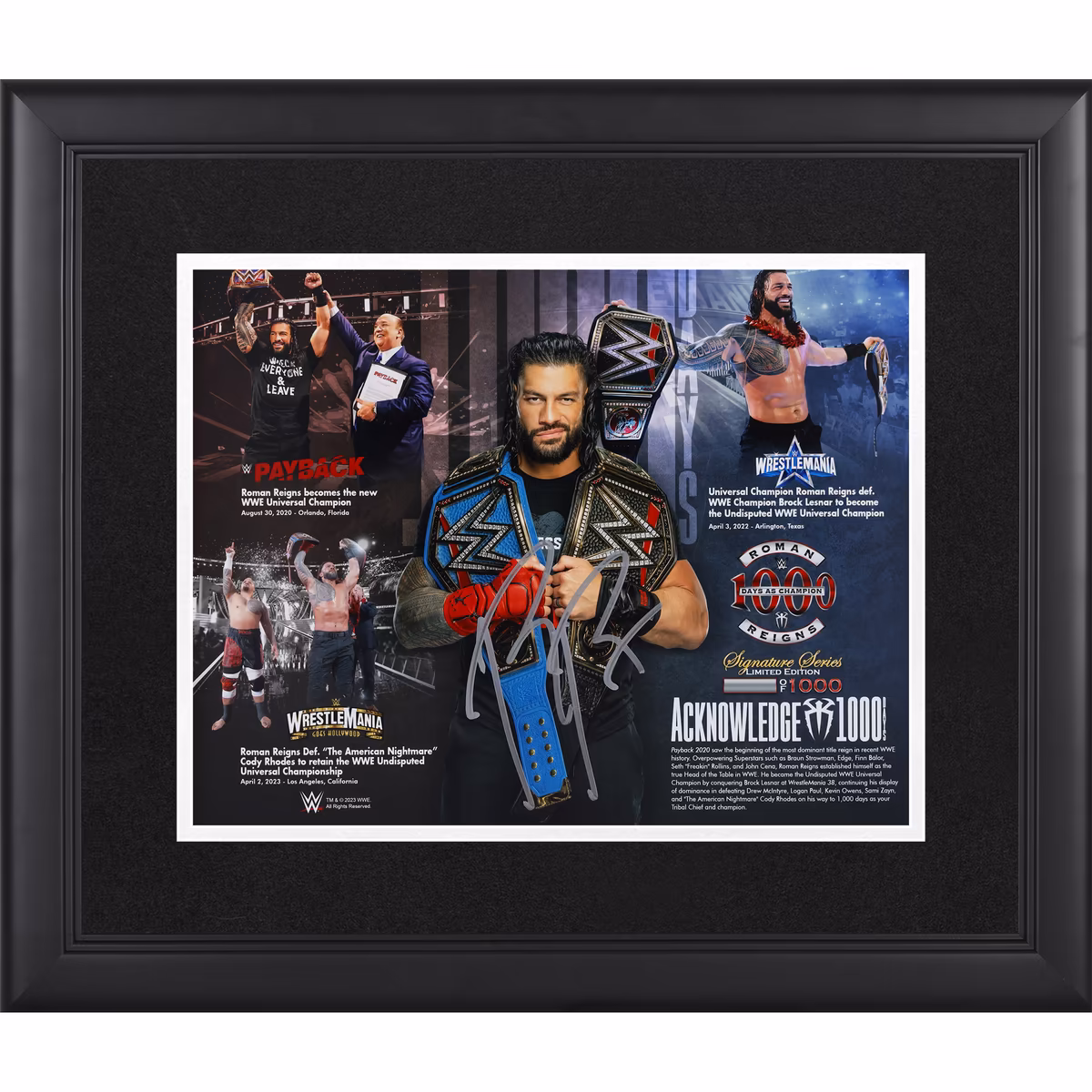 Roman Reigns WWE Autographed Framed 11" x 14" 1,000 Days as Champion Photograph - Limited Edition of 1000 3 Roman Reigns WWE Autographed Framed 11" x 14" 1,000 Days as Champion Photograph - Limited Edition of 1000