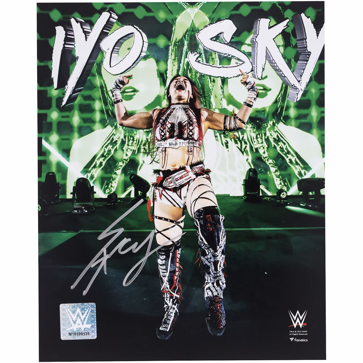 IYO SKY WWE Autographed 8" x 10" Double Finger Point Entrance Photograph