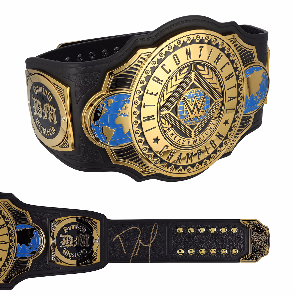 Dominik Mysterio WWE Autographed Intercontinental Championship Replica Title Belt with Talent Side Plates