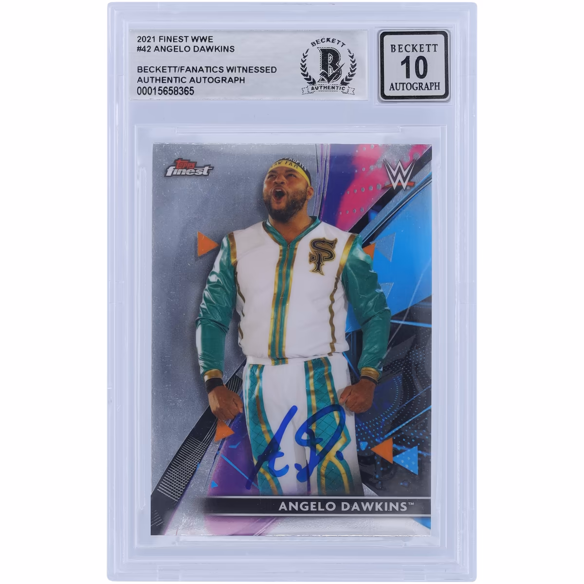 Angelo Dawkins WWE Autographed 2021 Topps Finest #42 Beckett Fanatics Witnessed Authenticated 10 Card 7 Angelo Dawkins WWE Autographed 2021 Topps Finest #42 Beckett Fanatics Witnessed Authenticated 10 Card