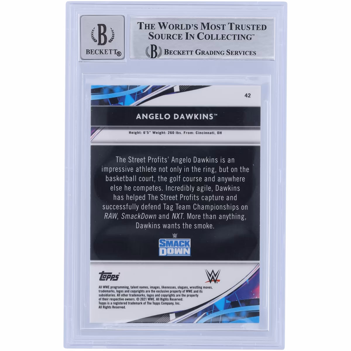Angelo Dawkins WWE Autographed 2021 Topps Finest #42 Beckett Fanatics Witnessed Authenticated 10 Card 3 Angelo Dawkins WWE Autographed 2021 Topps Finest #42 Beckett Fanatics Witnessed Authenticated 10 Card