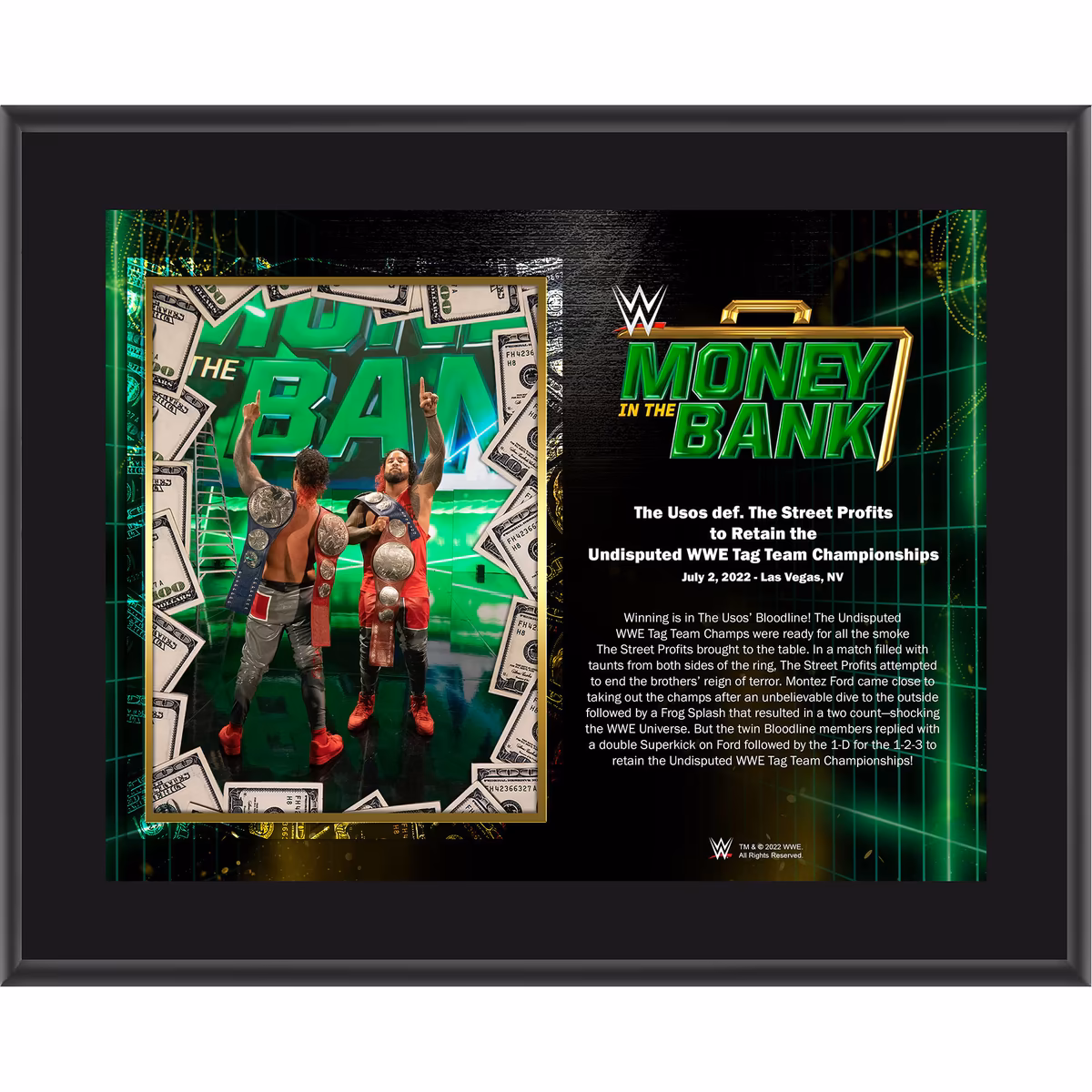 The Usos Framed 10.5'' x 13'' 2022 Money in the Bank Sublimated Plaque