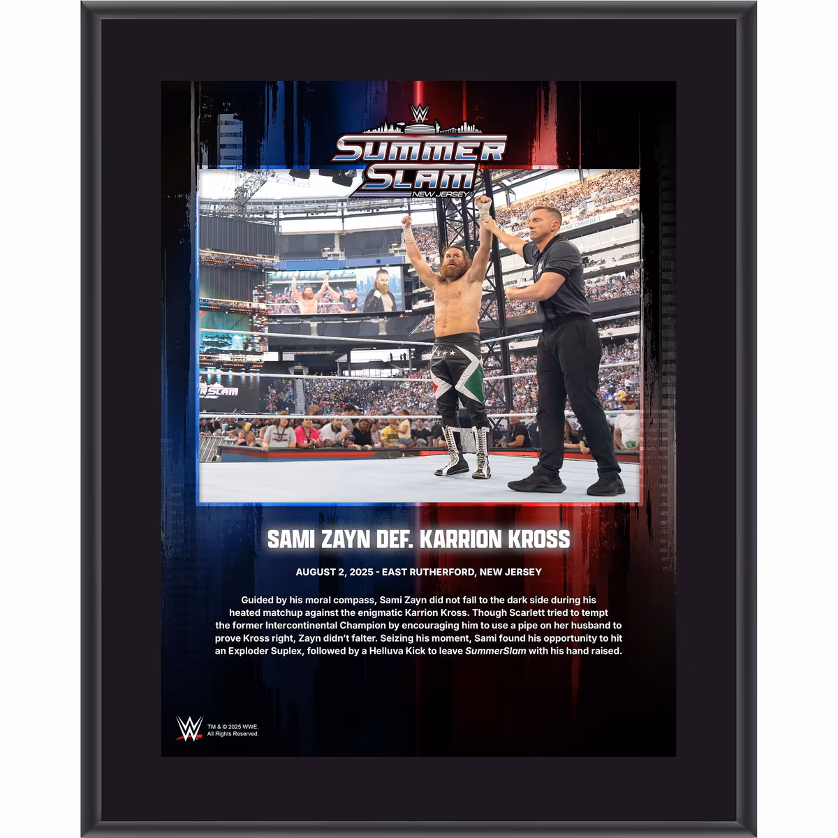 Sami Zayn WWE 10.5" x 13" 2025 SummerSlam Night 1 Sublimated Plaque 2 Sami Zayn WWE 10.5" x 13" 2025 SummerSlam Night 1 Sublimated Plaque