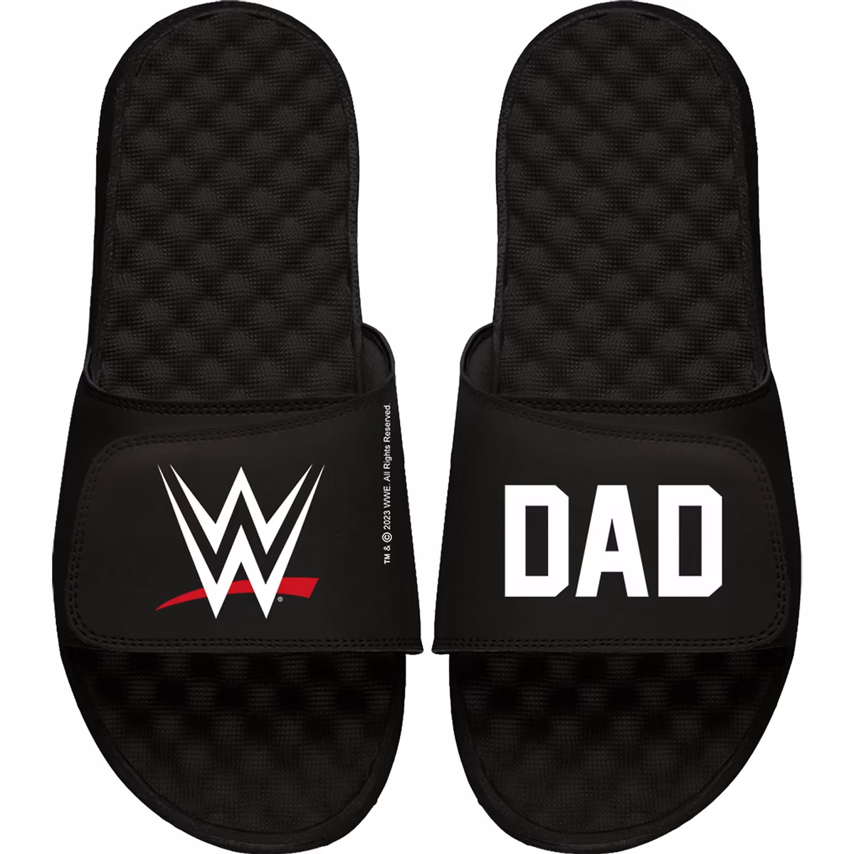 Men's ISlide Black WWE Logo Dad Slide Sandals 2 Men's ISlide Black WWE Logo Dad Slide Sandals