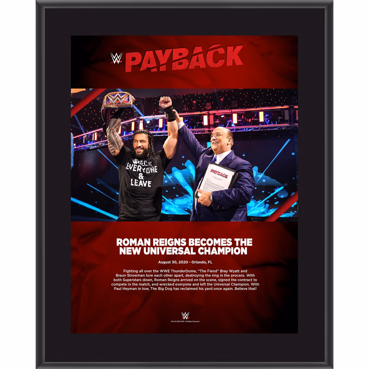 Roman Reigns WWE Framed 10.5" x 13" 2020 Payback Sublimated Collage 1 Roman Reigns WWE Framed 10.5" x 13" 2020 Payback Sublimated Collage
