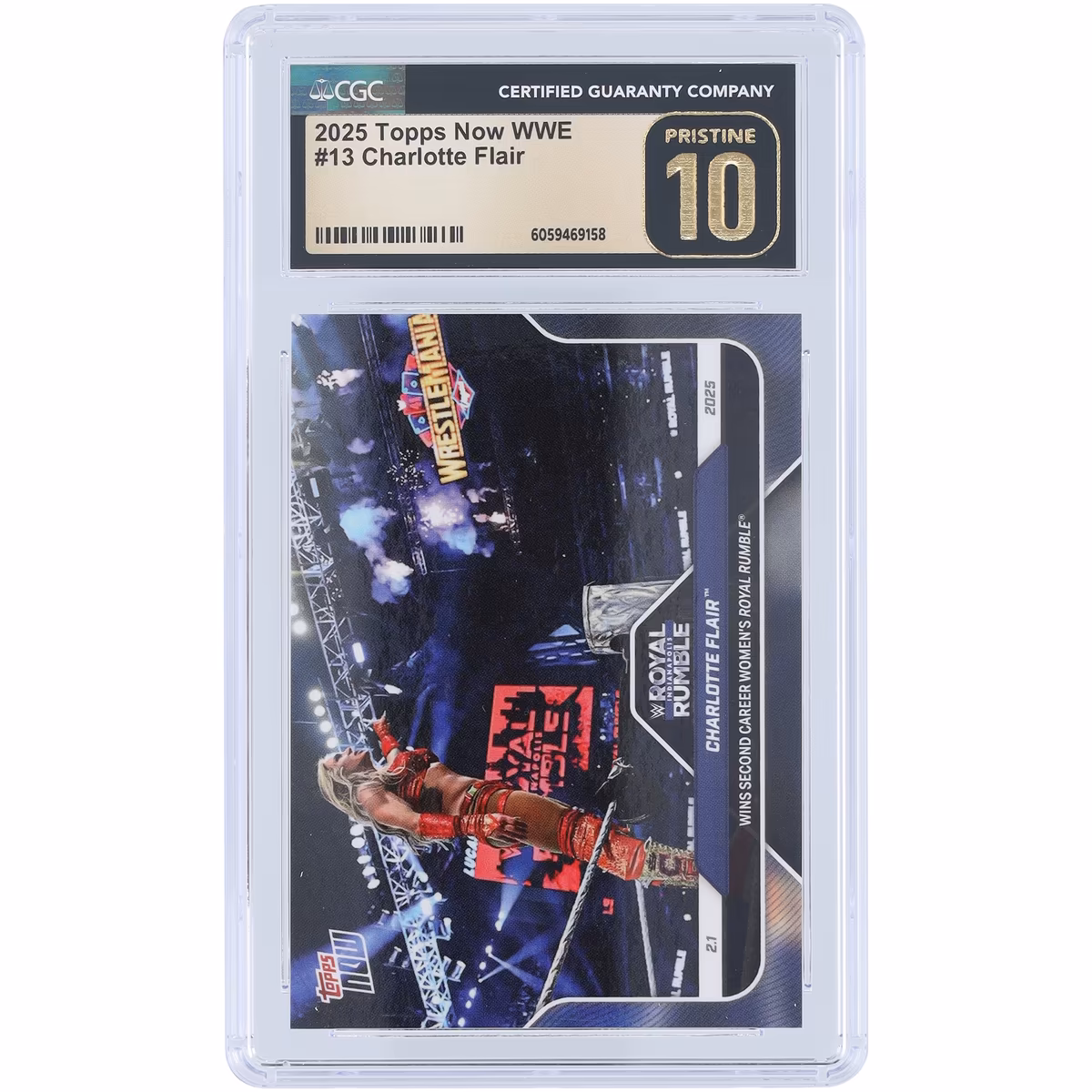Charlotte Flair WWE 2025 Topps Now Wins Second Career Women's Royal Rumble #13 CGC Authenticated Pristine 10 Card