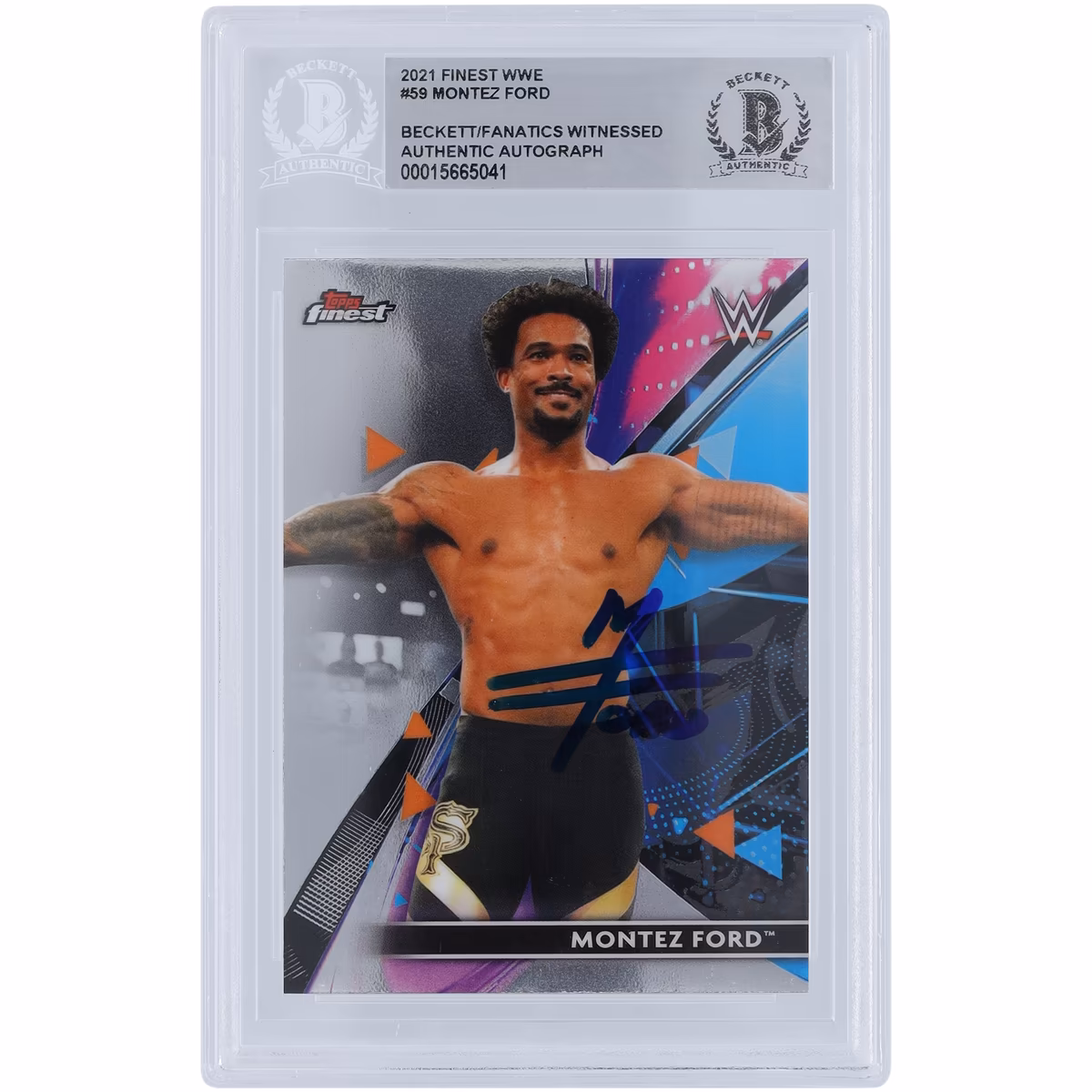 Montez Ford WWE Autographed 2021 Topps Finest #59 Beckett Fanatics Witnessed Authenticated Card