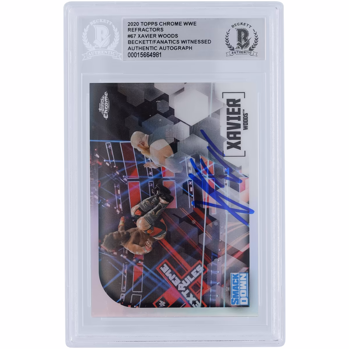 Xavier Woods WWE Autographed 2020 Topps Chrome Refractors #67 Beckett Fanatics Witnessed Authenticated Card