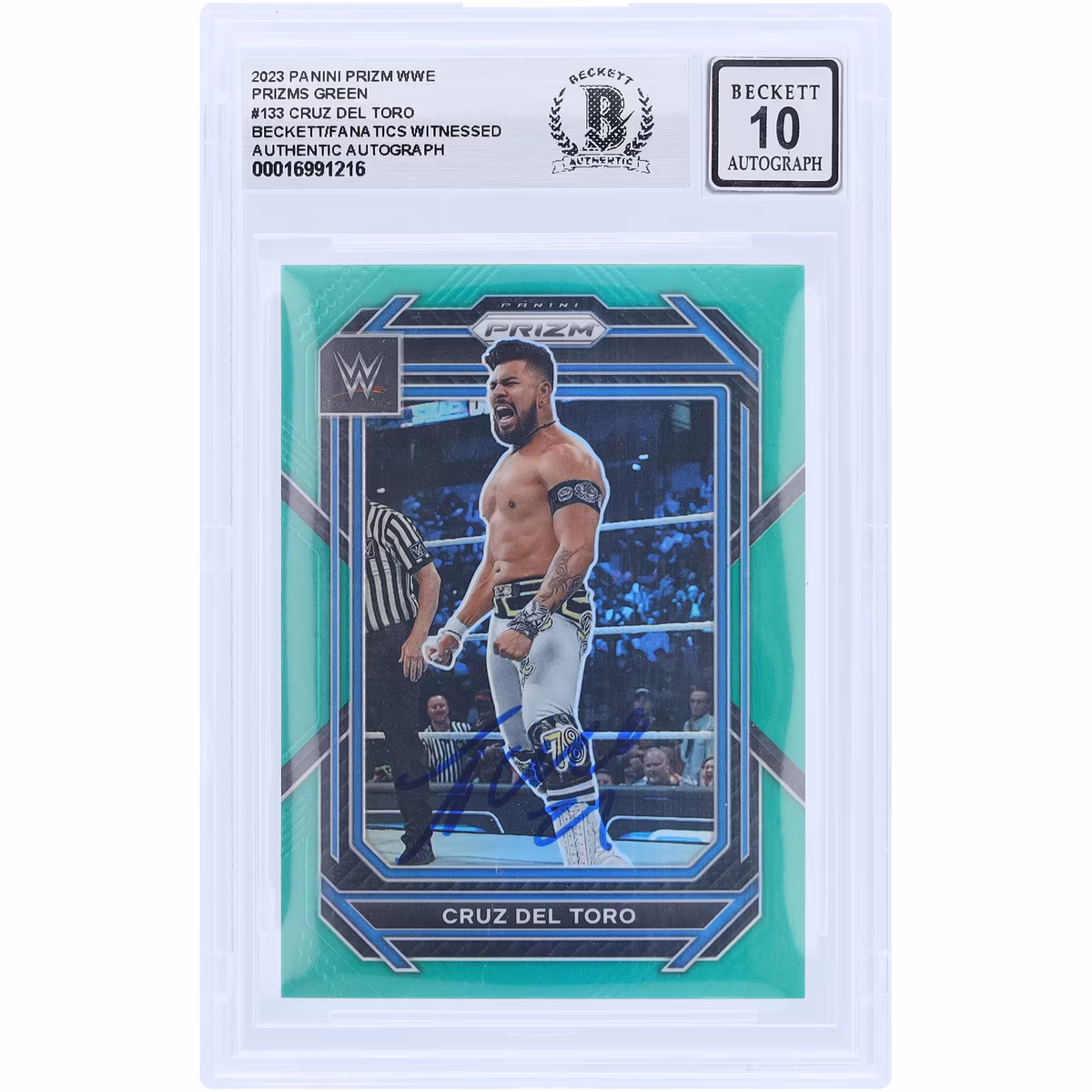 Cruz Del Toro WWE Autographed 2023 Panini Prizm Green Prizm #133 Beckett Fanatics Witnessed Authenticated 10 Card 2 Cruz Del Toro WWE Autographed 2023 Panini Prizm Green Prizm #133 Beckett Fanatics Witnessed Authenticated 10 Card