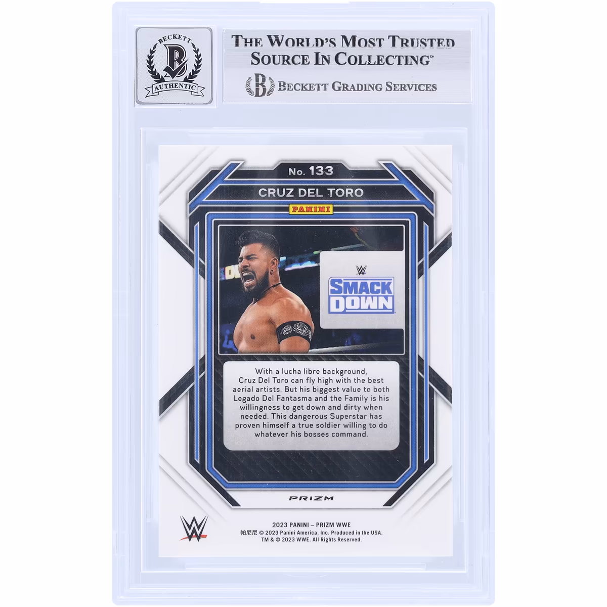 Cruz Del Toro WWE Autographed 2023 Panini Prizm Green Prizm #133 Beckett Fanatics Witnessed Authenticated 10 Card 3 Cruz Del Toro WWE Autographed 2023 Panini Prizm Green Prizm #133 Beckett Fanatics Witnessed Authenticated 10 Card