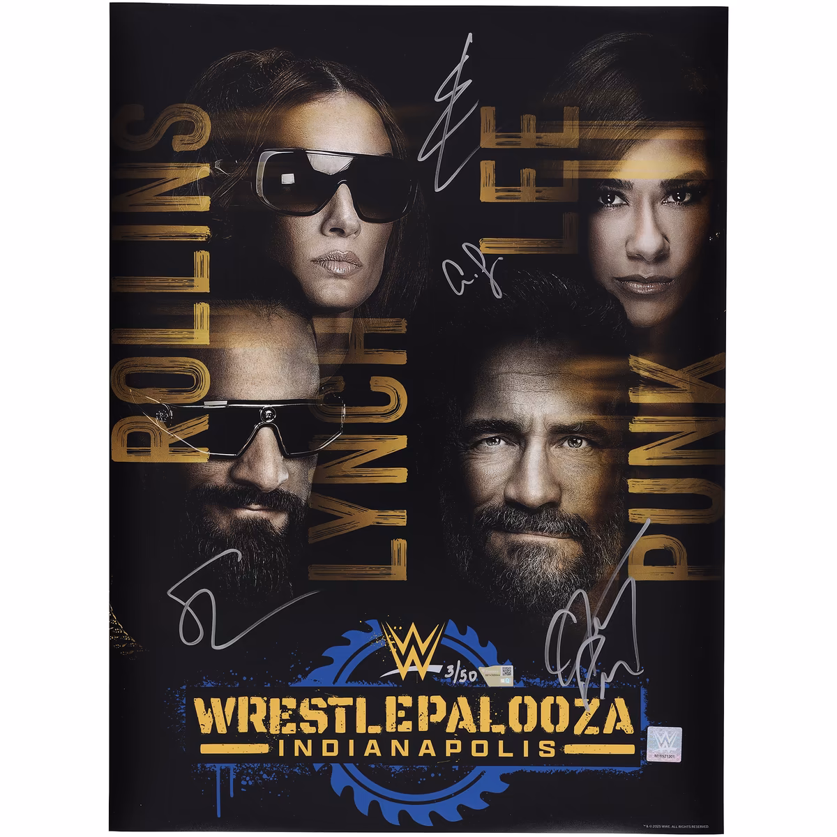 AJ Lee, CM Punk, Becky Lynch & Seth Rollins WWE Autographed 18" x 24" 2026 Elimination Chamber Event Poster Art Photograph - Limited Edition of 50
