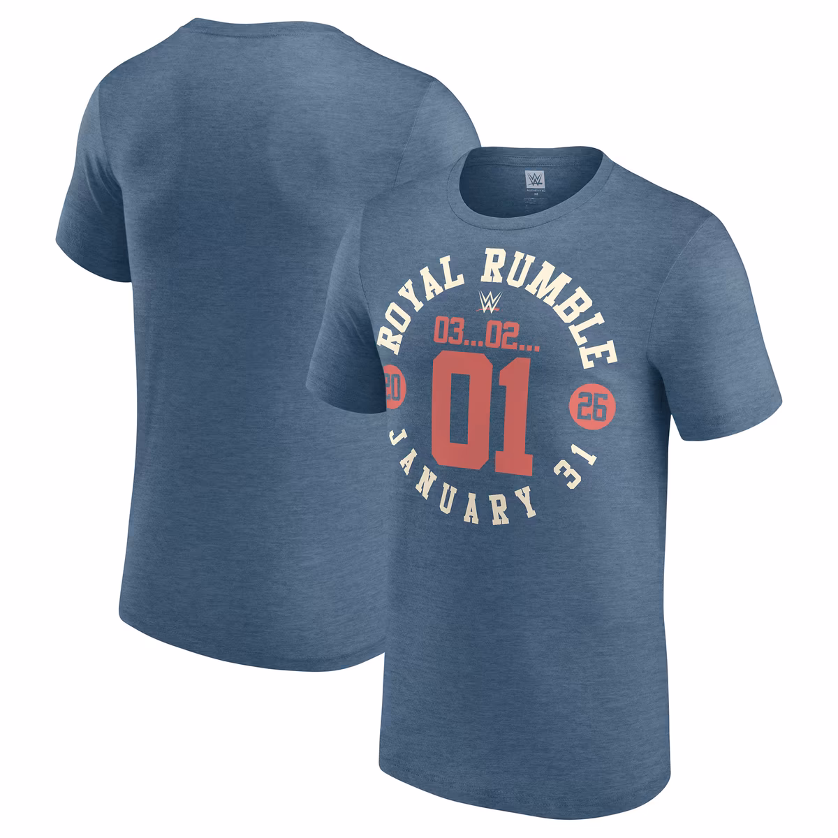 Men's Heather Blue Royal Rumble 2026 Circle Logo T-Shirt 1 Men's Heather Blue Royal Rumble 2026 Circle Logo T-Shirt