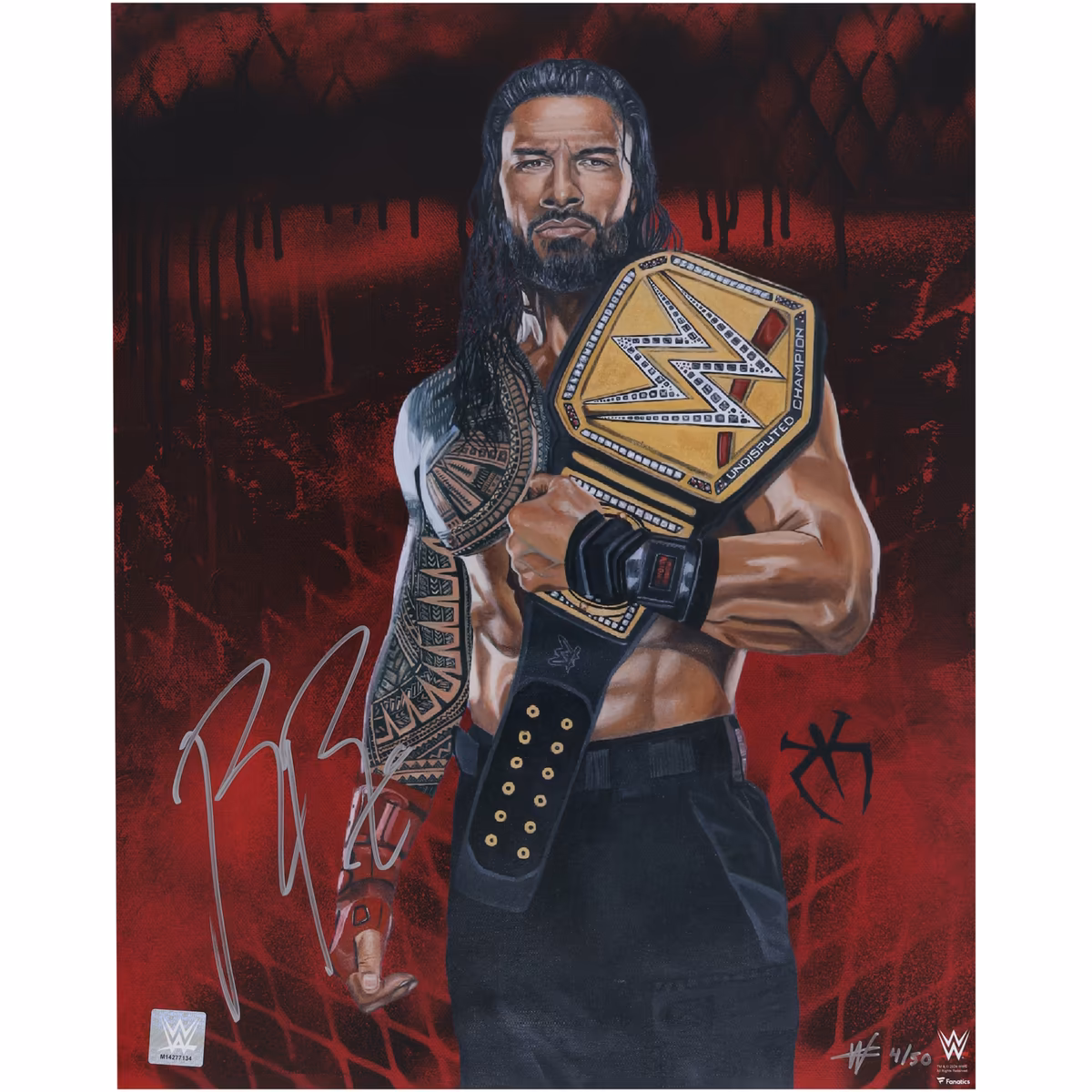 Roman Reigns WWE Autographed 16" x 20" Photo Print - Art by Cortney Wall - Limited Edition of 50 1 Roman Reigns WWE Autographed 16" x 20" Photo Print - Art by Cortney Wall - Limited Edition of 50