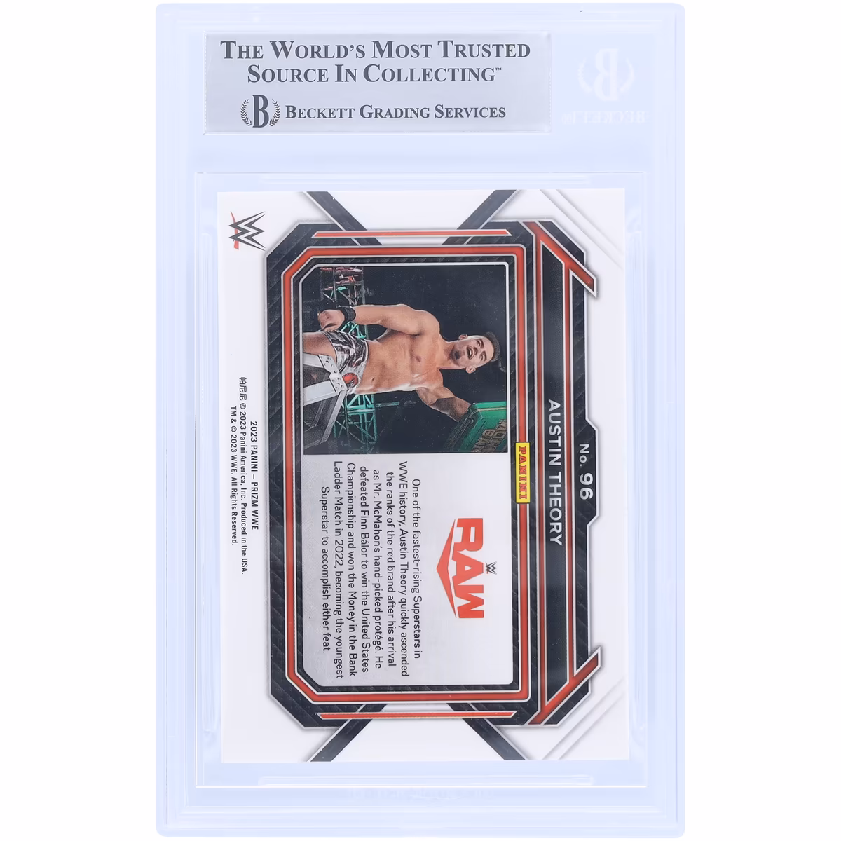 Austin Theory WWE Autographed 2023 Panini Prizm #96 Beckett Fanatics Witnessed Authenticated Card 3 Austin Theory WWE Autographed 2023 Panini Prizm #96 Beckett Fanatics Witnessed Authenticated Card