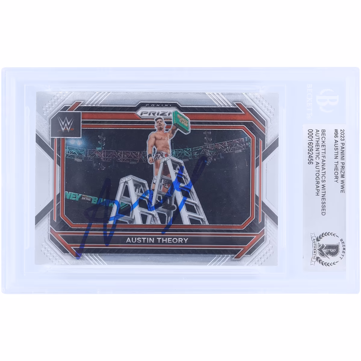 Austin Theory WWE Autographed 2023 Panini Prizm #96 Beckett Fanatics Witnessed Authenticated Card 4 Austin Theory WWE Autographed 2023 Panini Prizm #96 Beckett Fanatics Witnessed Authenticated Card