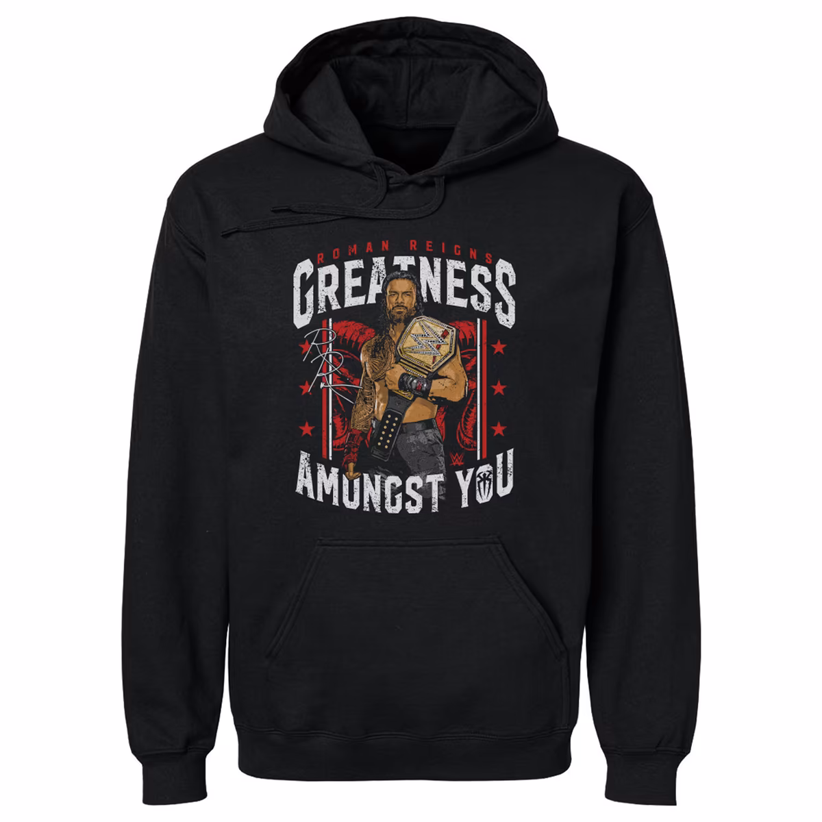 Men's 500 Level  Black Roman Reigns Greatness Amongst You Pullover Hoodie