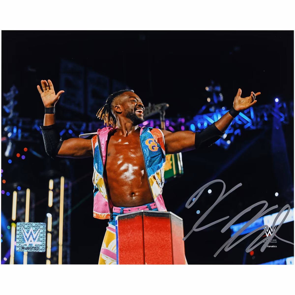 Kofi Kingston WWE Autographed 8" x 10" Standing On Ropes Photograph