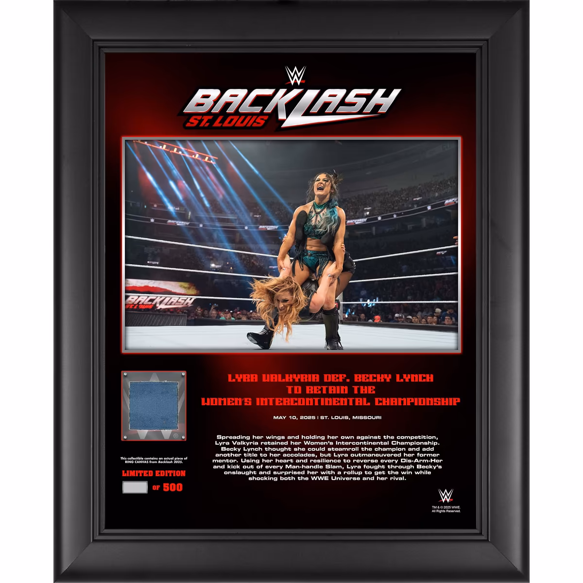 Lyra Valkyria WWE Framed 13" x 16" 2025 Backlash Collage with a Piece of Match-Used Canvas - Limited Edition of 500