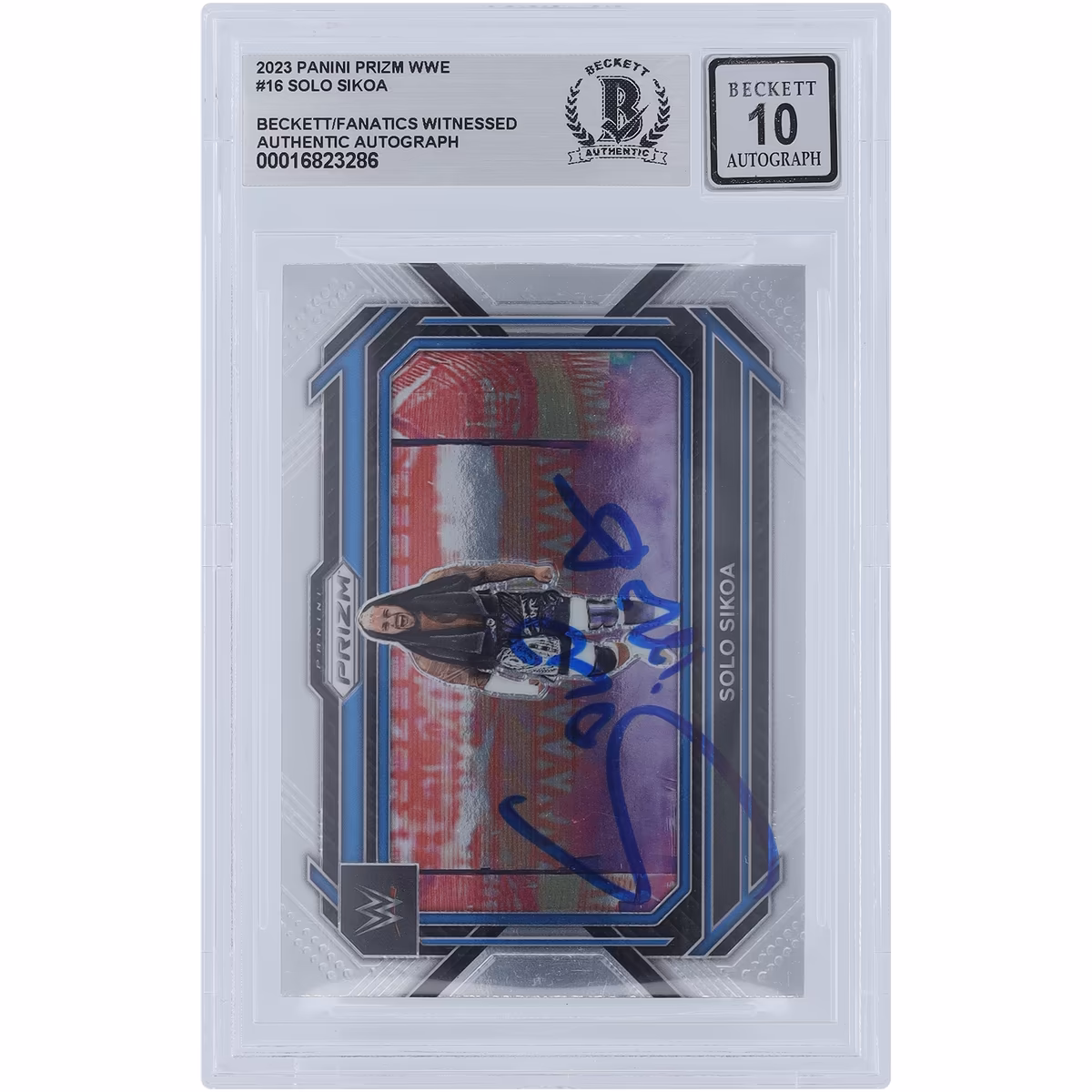 Solo Sikoa WWE Autographed 2023 Panini Prizm #16 Beckett Fanatics Witnessed Authenticated 10 Card