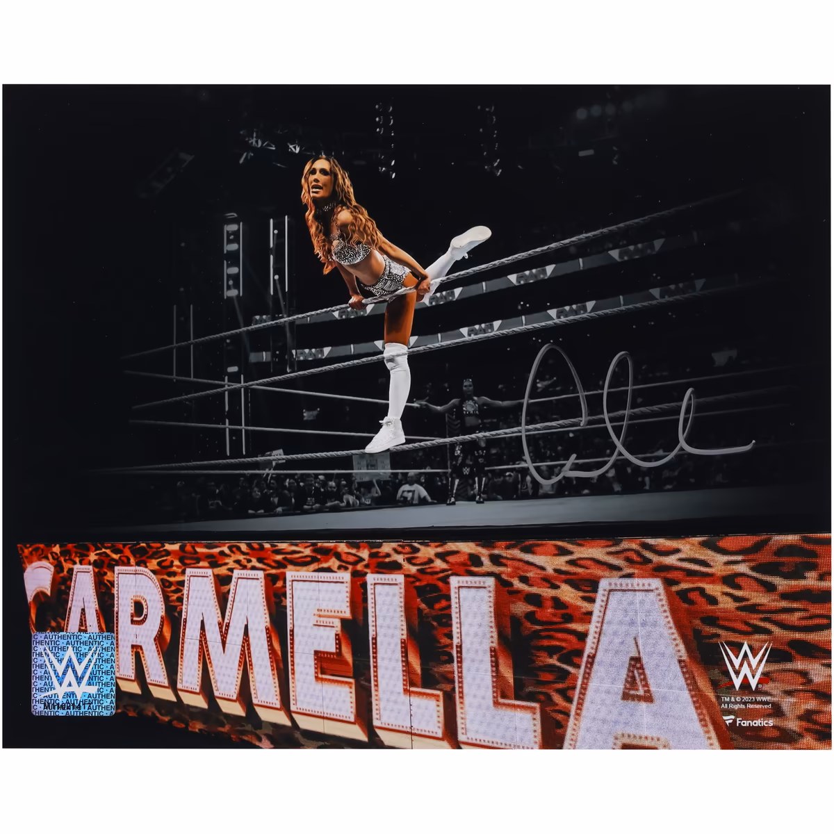 Carmella WWE Autographed 8" x 10" Ring Entrance On Ropes Photograph
