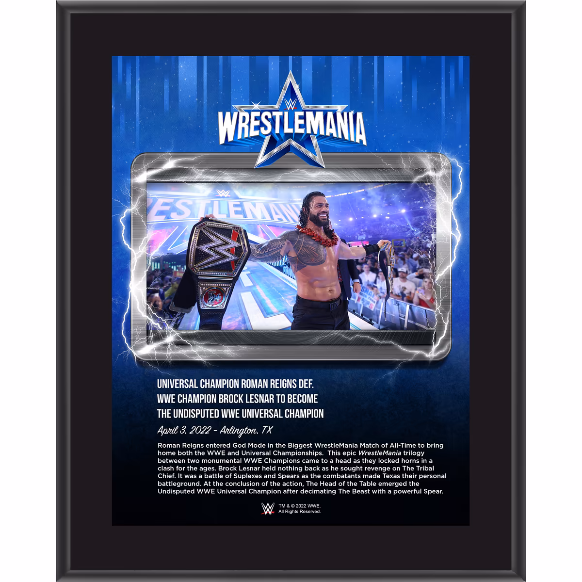 Roman Reigns 10.5" x 13" WrestleMania 38 Night 2 Sublimated Plaque 7 Roman Reigns 10.5" x 13" WrestleMania 38 Night 2 Sublimated Plaque