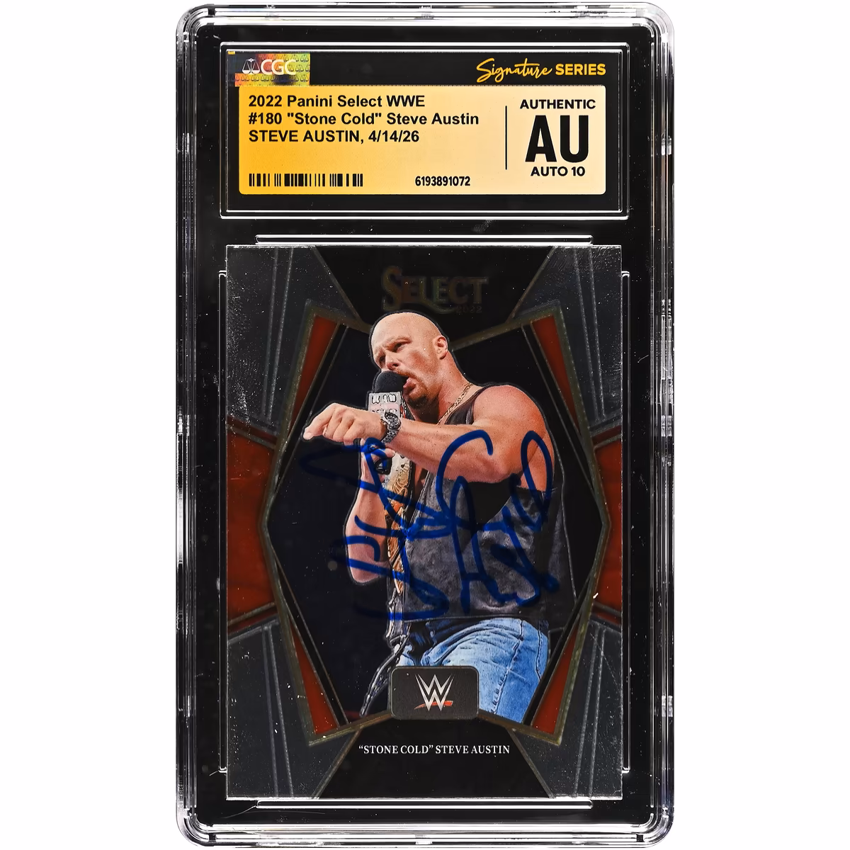 "Stone Cold" Steve Austin WWE Autographed 2022 Panini Select WWE #180 CGC Fanatics Witnessed Authenticated AUTO 10 Card