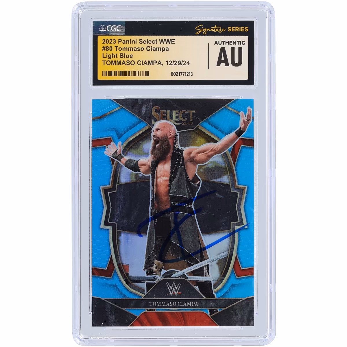 Tommaso Ciampa WWE Autographed 2023 Panini Select Light Blue Prizm #80 #/249 CGC Fanatics Witnessed Authenticated Card 5 Tommaso Ciampa WWE Autographed 2023 Panini Select Light Blue Prizm #80 #/249 CGC Fanatics Witnessed Authenticated Card