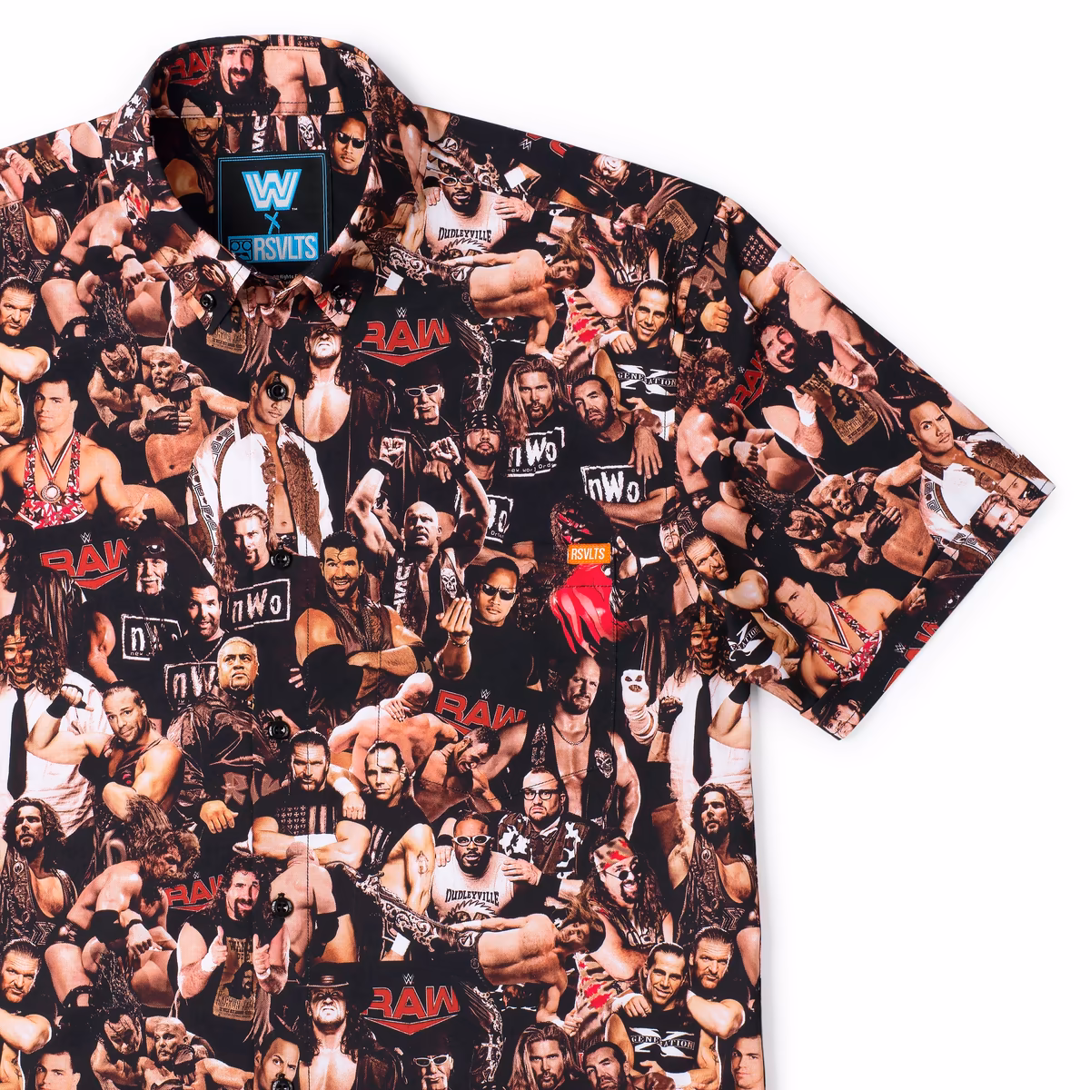 Men's RSVLTS Black WWE Attitude Era KUNUFLEX Button-Down Short Sleeve Shirt 3 Men's RSVLTS Black WWE Attitude Era KUNUFLEX Button-Down Short Sleeve Shirt