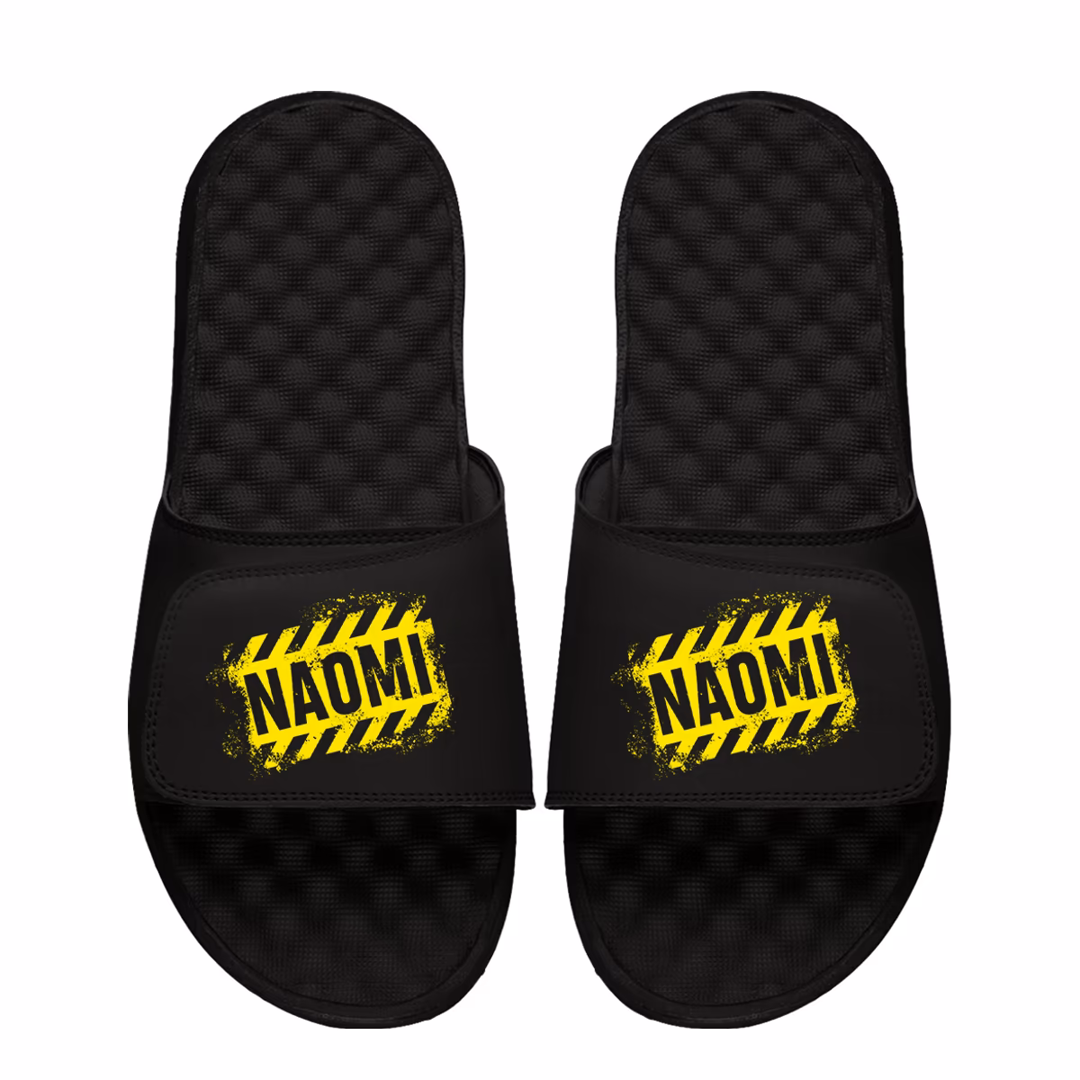 Youth ISlide Black Naomi Caution Tape Slide Sandals