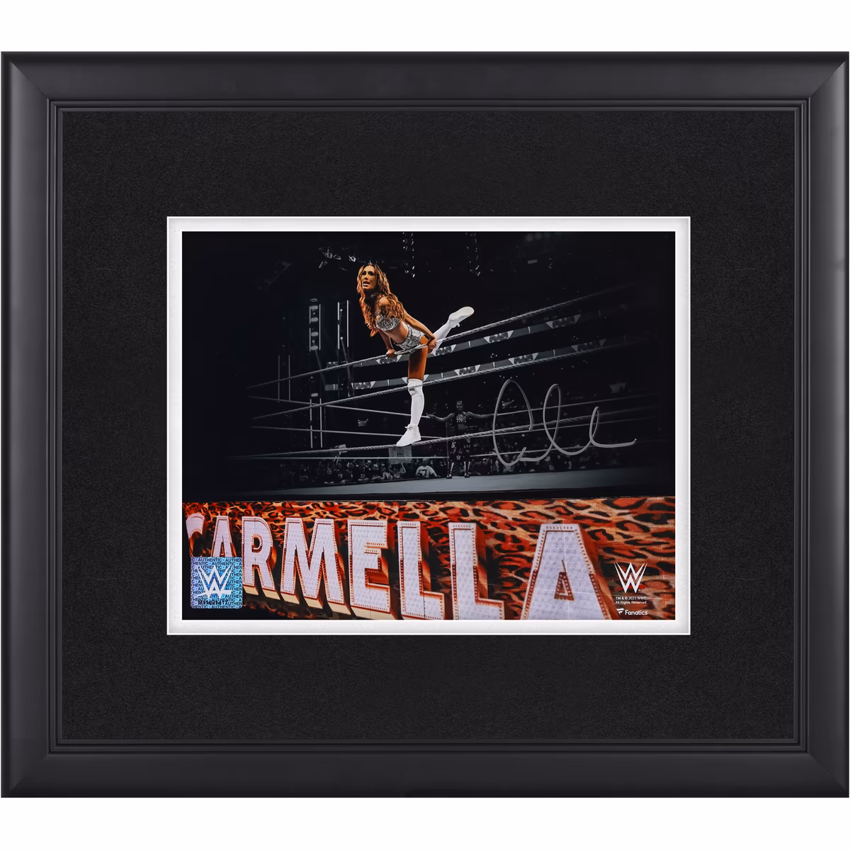 Carmella WWE Framed Autographed 8" x 10" Ring Entrance On Ropes Photograph