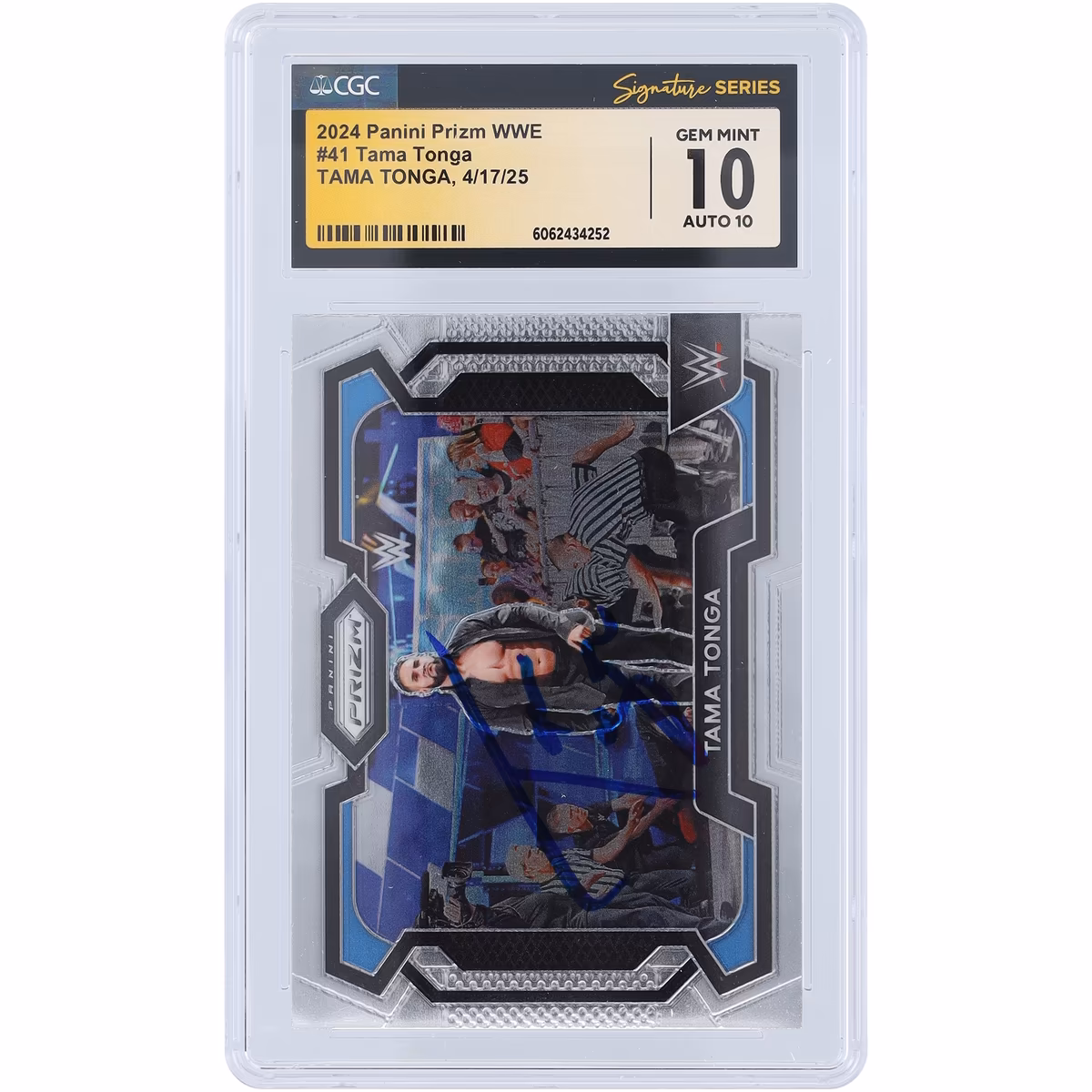 Tama Tonga WWE Autographed 2024 Panini Prizm #41 CGC Fanatics Witnessed Authenticated 10/10 Card