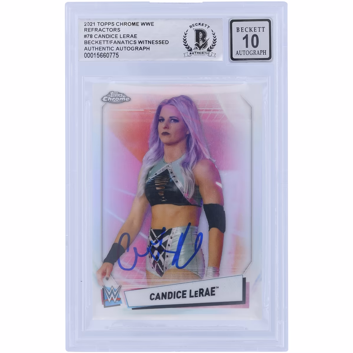 Candice LeRae WWE Autographed 2021 Topps Chrome Refractors #78 Beckett Fanatics Witnessed Authenticated 10 Card
