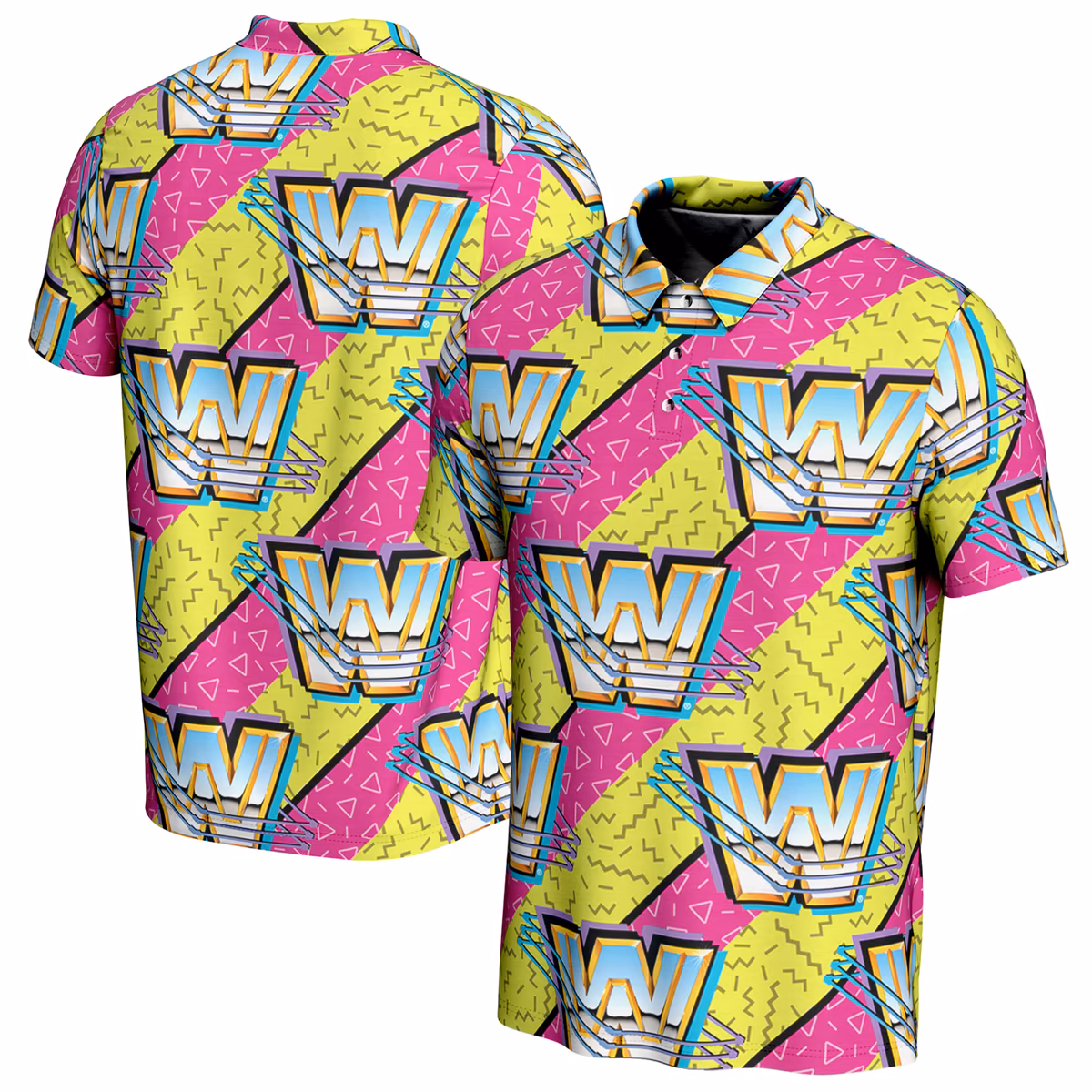Men's ProSphere Pink/Yellow WWE 90s Polo 2 Men's ProSphere Pink/Yellow WWE 90s Polo