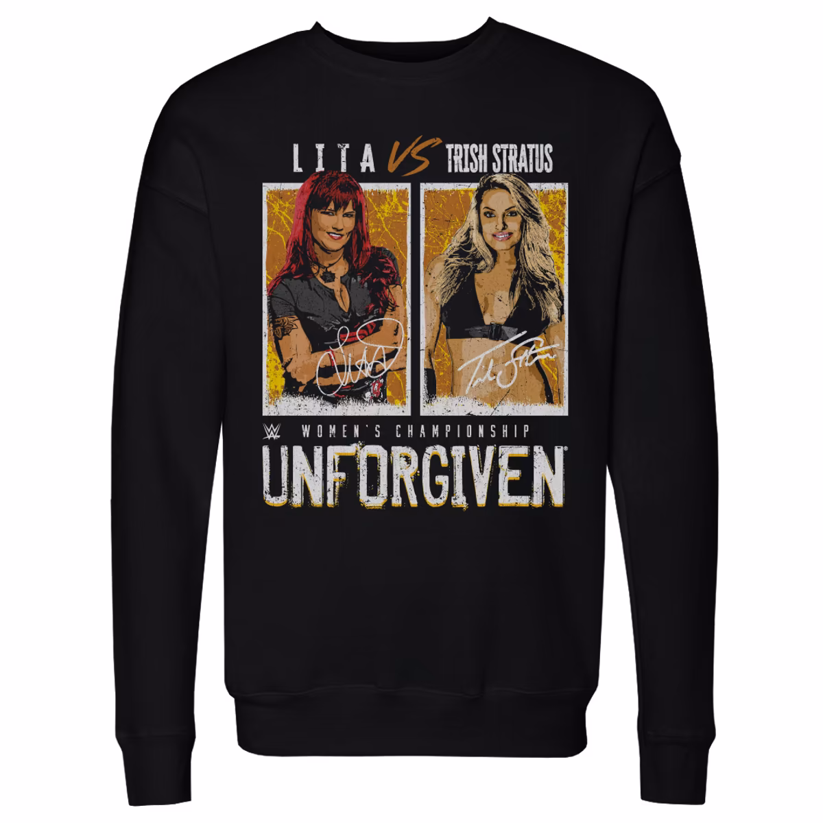 Men's 500 Level Black Trish Stratus Vs. Lita Match Crewneck Sweatshirt 1 Men's 500 Level Black Trish Stratus Vs. Lita Match Crewneck Sweatshirt