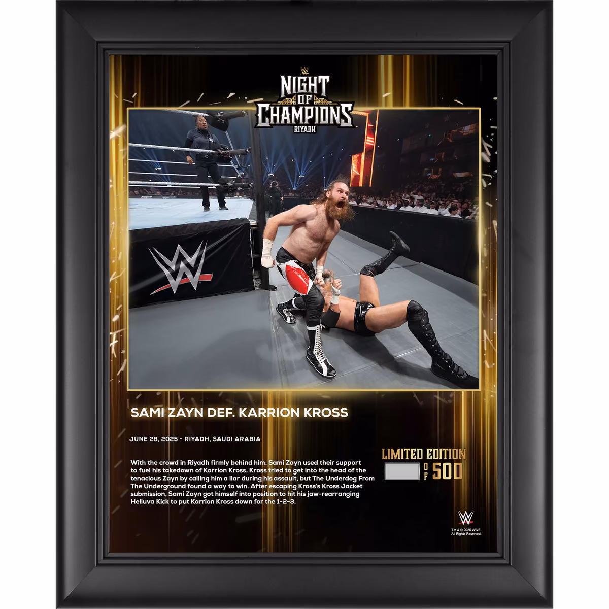 Sami Zayn WWE Framed 13" x 16" 2025 Night of Champions Collage - Limited Edition of 500 2 Sami Zayn WWE Framed 13" x 16" 2025 Night of Champions Collage - Limited Edition of 500