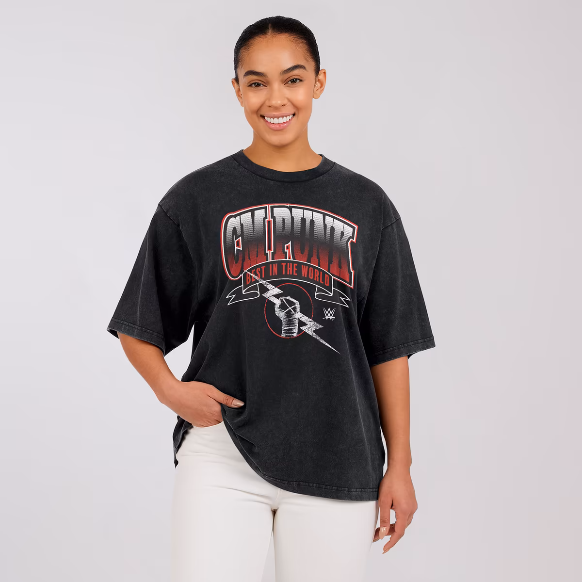 Women's WEAR by Erin Andrews Black CM Punk Boyfriend T-Shirt 2 Women's WEAR by Erin Andrews Black CM Punk Boyfriend T-Shirt