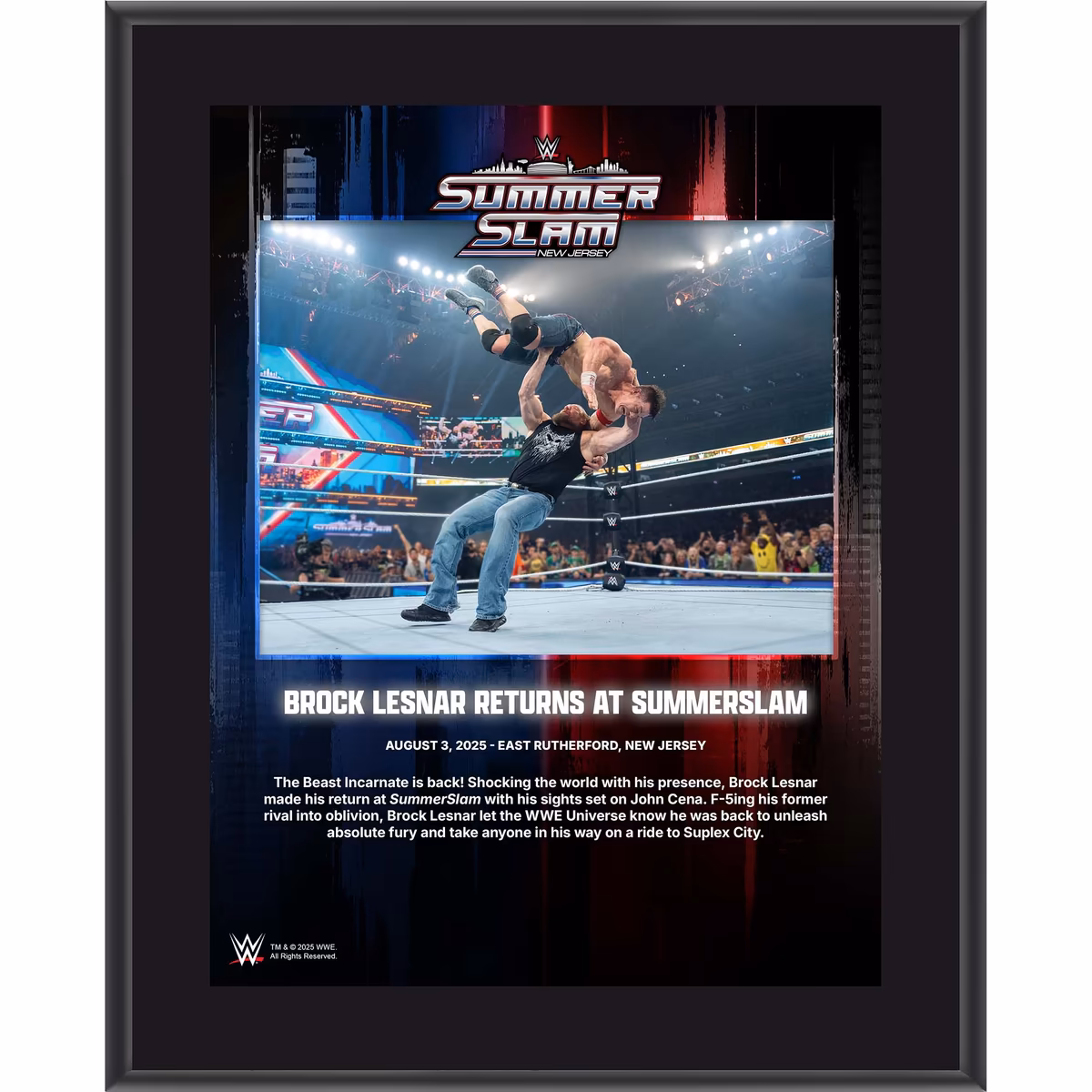 Brock Lesnar WWE 10.5" x 13" 2025 SummerSlam Night 2 Sublimated Plaque