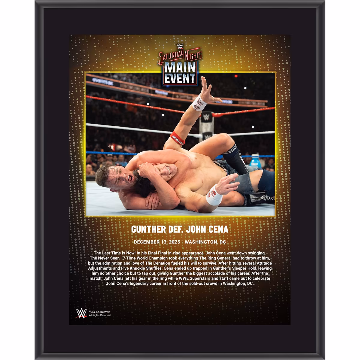 Gunther & John Cena WWE 10.5" x 13" Saturday Night's Main Event December 13, 2025 Sublimated Plaque