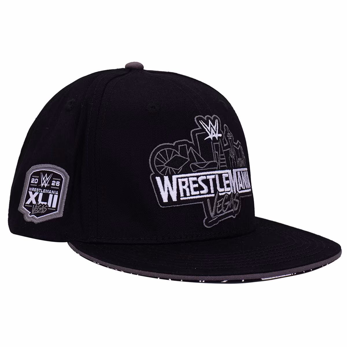 Men's Black WrestleMania 42 Logo Patch Flat Brim Snapback Hat