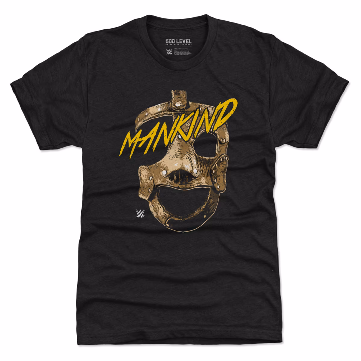 Men's 500 Level Heather Black Mick Foley Mankind Mask Premium Tri-Blend T-Shirt 2 Men's 500 Level Heather Black Mick Foley Mankind Mask Premium Tri-Blend T-Shirt