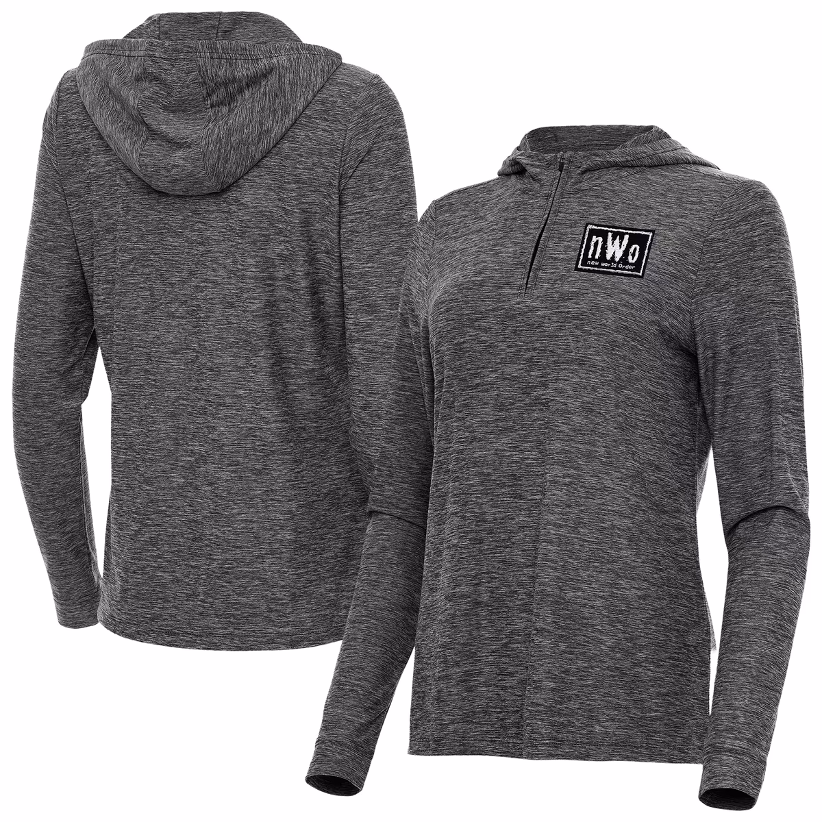 Women's Antigua Heather Black nWo Daybreak Quarter-Zip Hoodie 9 Women's Antigua Heather Black nWo Daybreak Quarter-Zip Hoodie