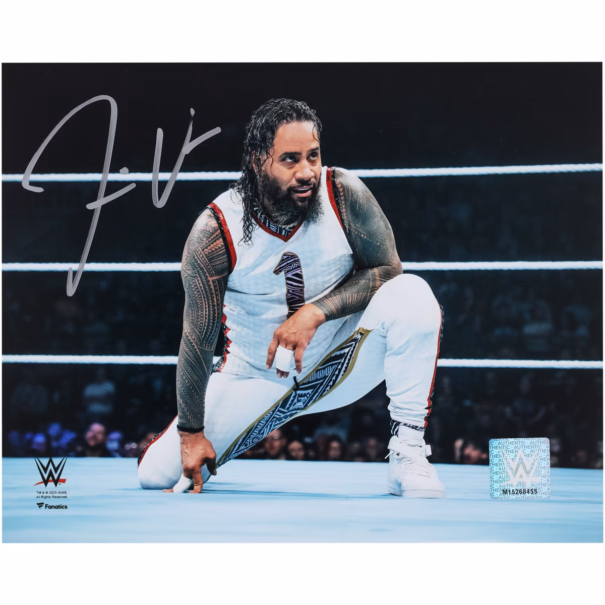 Jimmy Uso WWE Autographed 8" x 10" In-Ring Kneeling Photograph
