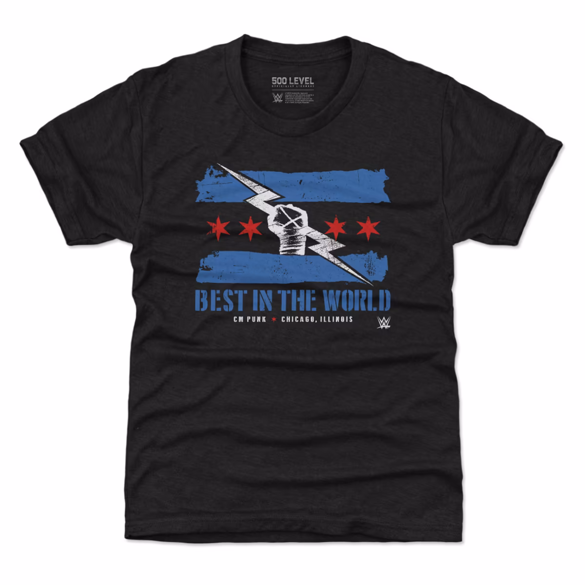 Youth 500 Level Heather Black CM Punk Logo Flag T-Shirt 1 Youth 500 Level Heather Black CM Punk Logo Flag T-Shirt