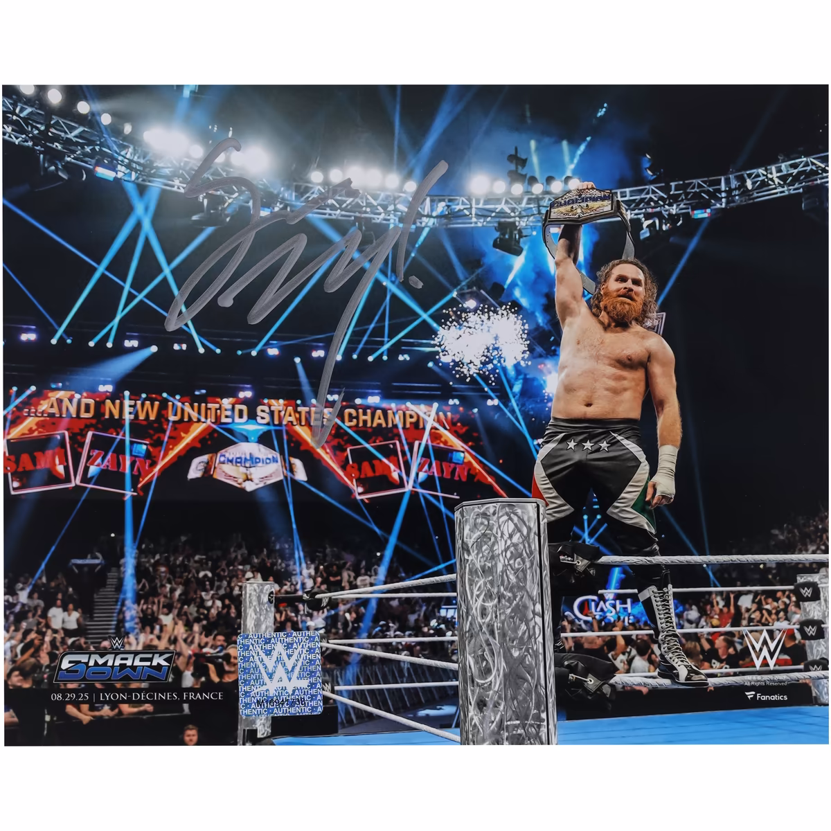 Sami Zayn WWE Autographed 8" x 10" Raising United States Title Photograph 3 Sami Zayn WWE Autographed 8" x 10" Raising United States Title Photograph