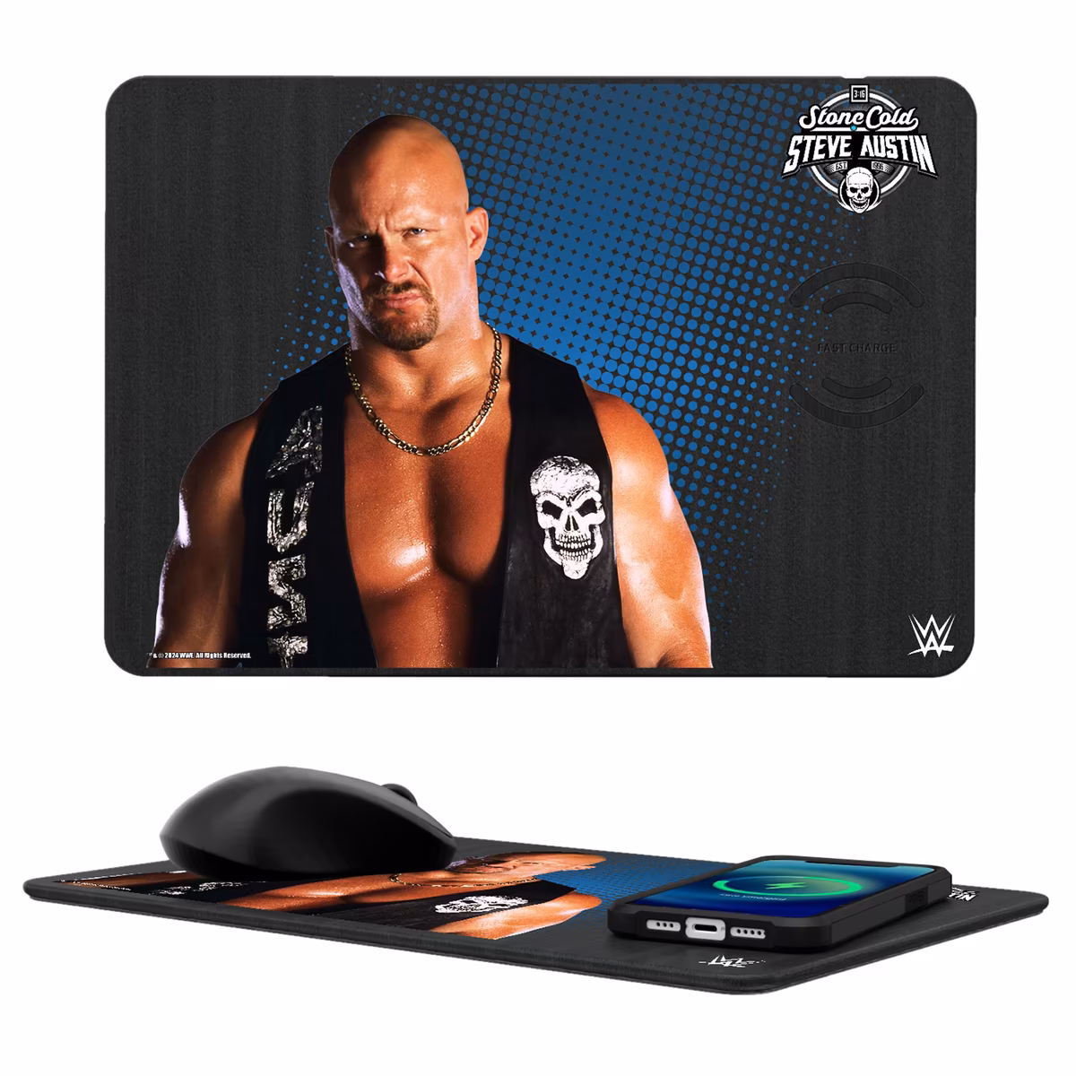 Keyscaper "Stone Cold" Steve Austin Superstar Wireless Charger and Mouse Pad