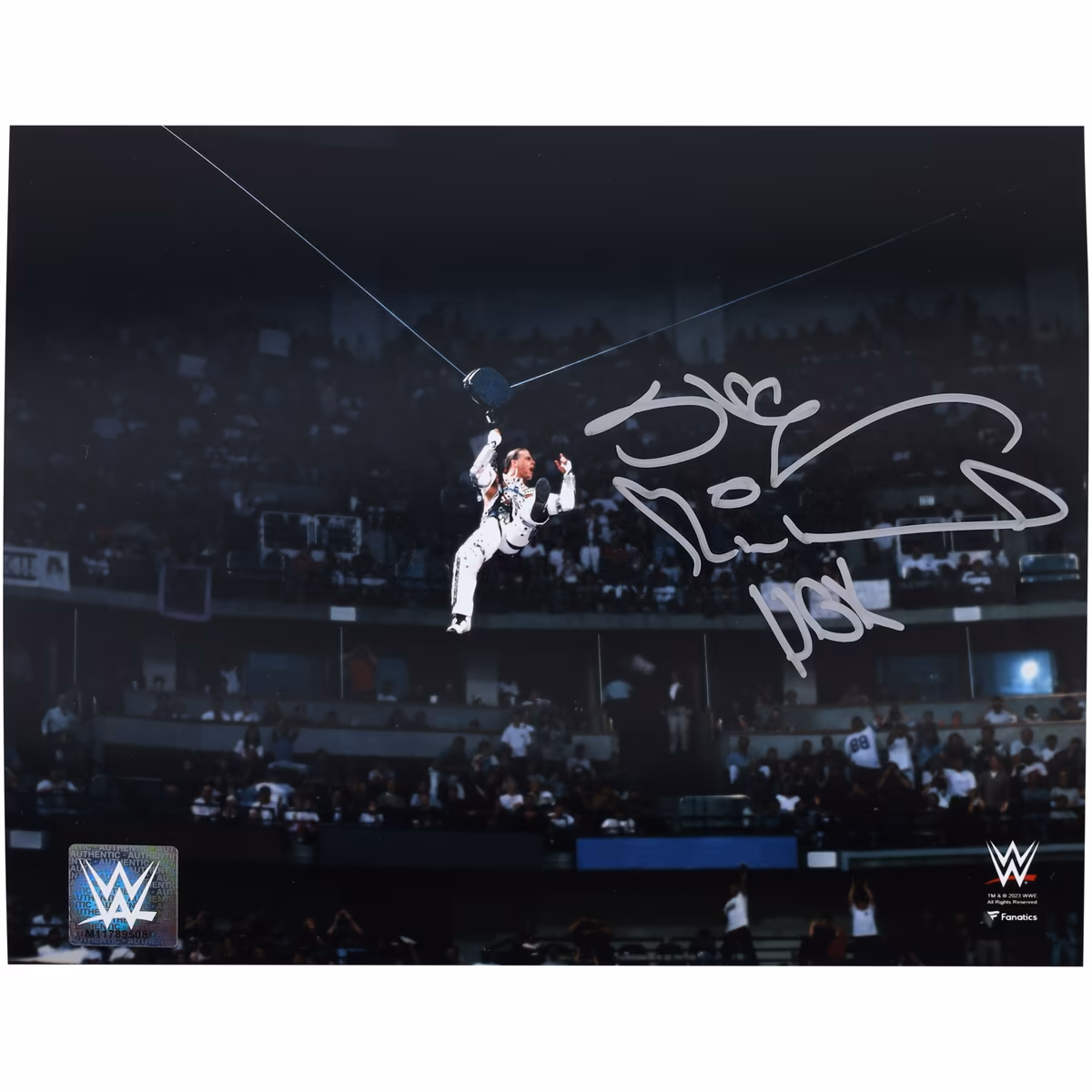 Shawn Michaels WWE Autographed 8" x 10" WrestleMania 12 Entrance Zipline Photograph