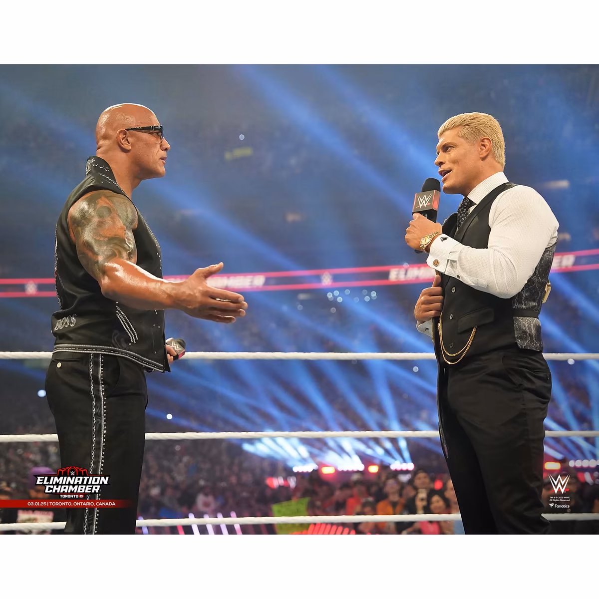 Cody Rhodes & The Rock WWE Unsigned 2025 Elimination Chamber In-Ring Entrance Photograph